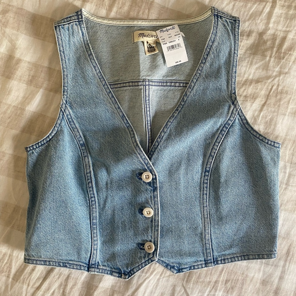 NWT Madewell Cotton-Hemp Denim Katrina Crop Vest Top size 4